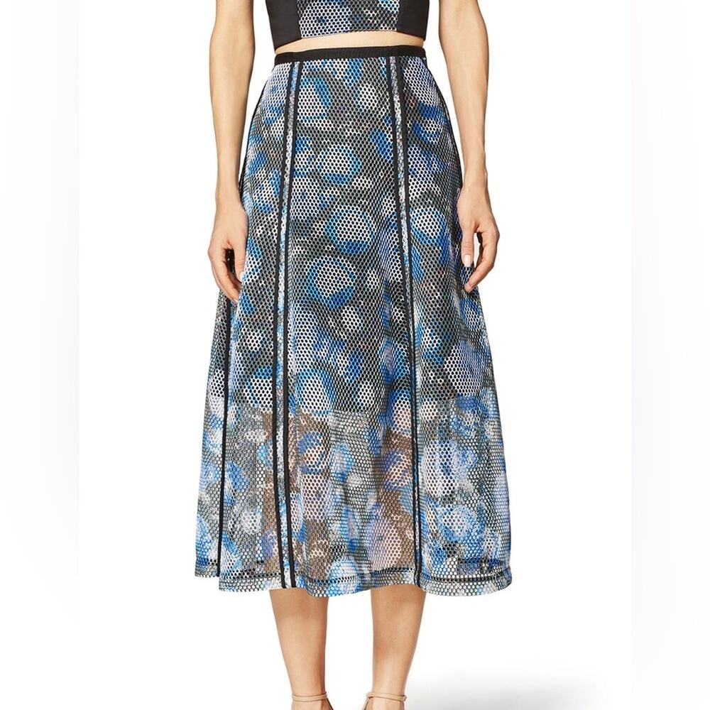 Noir Sachin & Babi Blue Black Floral Malva Mesh Midi Skirt Size 0